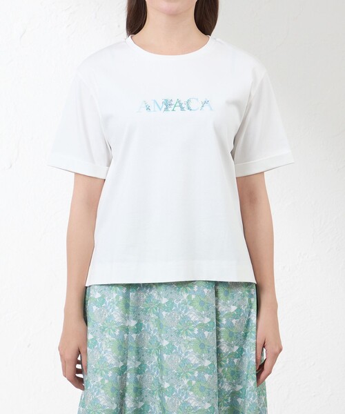 amaca(アマカ)の「花文字Tシャツ(Tシャツ/カットソー・レディース・ダークネイビー/オフホワイト・38/40)」の5枚目の写真