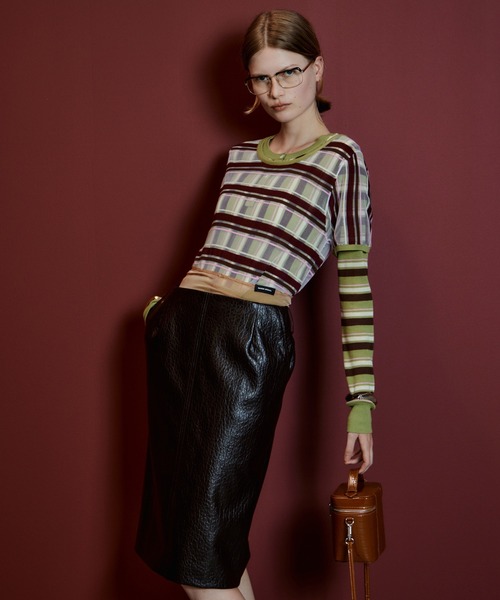MAISON SPECIAL（メゾンスペシャル）の「【2026Autumn PRE-ORDER】Layered Check-Like Knit/レイヤードチェックライクニット（ニット/セーター・レディース・ブラック/ブルー/グリーン・FREE）」の3枚目の写真