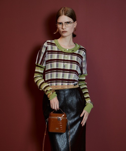 MAISON SPECIAL（メゾンスペシャル）の「【2026Autumn PRE-ORDER】Layered Check-Like Knit/レイヤードチェックライクニット（ニット/セーター・レディース・ブラック/ブルー/グリーン・FREE）」の7枚目の写真