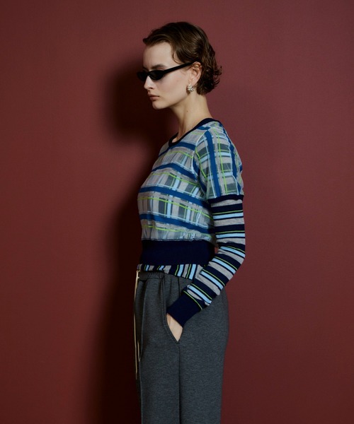 MAISON SPECIAL（メゾンスペシャル）の「【2026Autumn PRE-ORDER】Layered Check-Like Knit/レイヤードチェックライクニット（ニット/セーター・レディース・ブラック/ブルー/グリーン・FREE）」の8枚目の写真