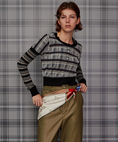 MAISON SPECIAL（メゾンスペシャル）の「【2026Autumn PRE-ORDER】Layered Check-Like Knit/レイヤードチェックライクニット（ニット/セーター・レディース・ブラック/ブルー/グリーン・FREE）」の12枚目の写真