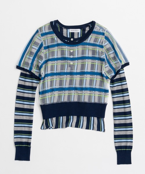 MAISON SPECIAL（メゾンスペシャル）の「【2026Autumn PRE-ORDER】Layered Check-Like Knit/レイヤードチェックライクニット（ニット/セーター・レディース・ブラック/ブルー/グリーン・FREE）」の13枚目の写真