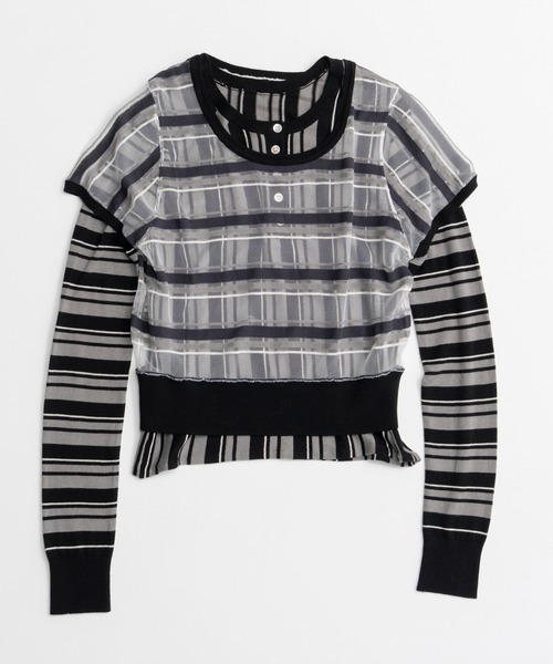 MAISON SPECIAL（メゾンスペシャル）の「【2026Autumn PRE-ORDER】Layered Check-Like Knit/レイヤードチェックライクニット（ニット/セーター・レディース・ブラック/ブルー/グリーン・FREE）」の14枚目の写真
