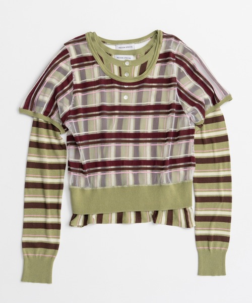 MAISON SPECIAL（メゾンスペシャル）の「【2026Autumn PRE-ORDER】Layered Check-Like Knit/レイヤードチェックライクニット（ニット/セーター・レディース・ブラック/ブルー/グリーン・FREE）」の15枚目の写真