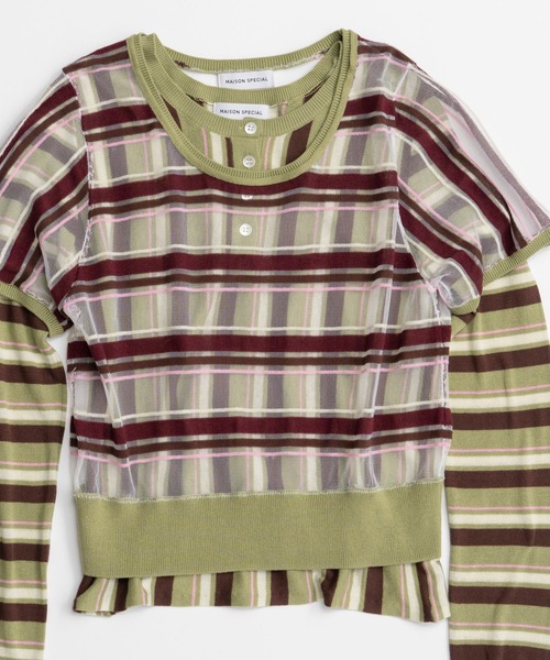 MAISON SPECIAL（メゾンスペシャル）の「【2026Autumn PRE-ORDER】Layered Check-Like Knit/レイヤードチェックライクニット（ニット/セーター・レディース・ブラック/ブルー/グリーン・FREE）」の16枚目の写真