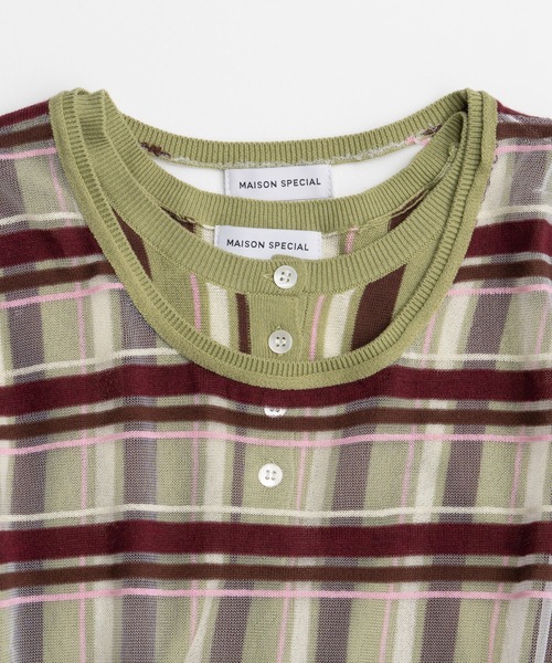 MAISON SPECIAL（メゾンスペシャル）の「【2026Autumn PRE-ORDER】Layered Check-Like Knit/レイヤードチェックライクニット（ニット/セーター・レディース・ブラック/ブルー/グリーン・FREE）」の18枚目の写真