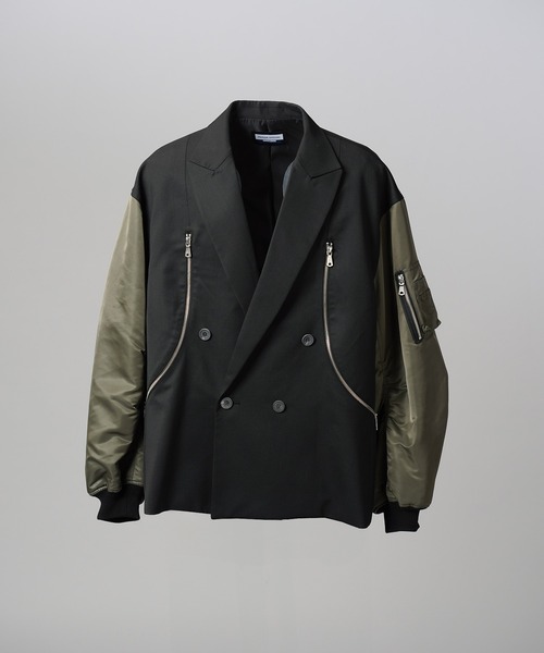 MAISON SPECIAL（メゾンスペシャル）の「《UNISEX》Prime-Over MA-1 Sleeve Double Breasted Curved Zip Tailored Jacket/プライムオーバーMA-1スリーブダブルブレストカーブジップテーラードジャケット【MAISON SPECIAL/メゾンスペシャル】（テーラードジャケット・メンズ・ライトグリーン/カーキ/ブラック・2/1）」の20枚目の写真