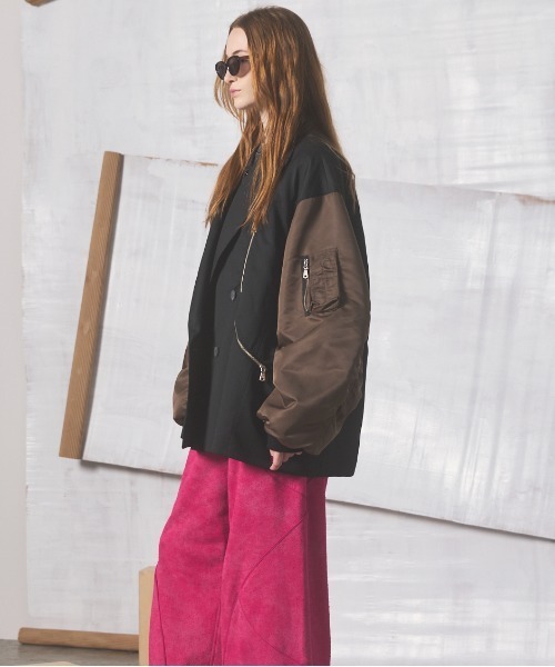 MAISON SPECIAL（メゾンスペシャル）の「《UNISEX》Prime-Over MA-1 Sleeve Double Breasted Curved Zip Tailored Jacket/プライムオーバーMA-1スリーブダブルブレストカーブジップテーラードジャケット【MAISON SPECIAL/メゾンスペシャル】（テーラードジャケット・メンズ・ライトグリーン/カーキ/ブラック・2/1）」の16枚目の写真