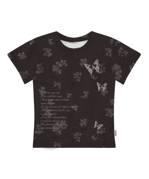 ESCAPEFROM(エスケープフロム)の「バタフライスタンプダスティフラワーフルプリントスリムフィット半袖Tシャツブラウン(Tシャツ/カットソー・レディース・その他・MEDIUM)」の2枚目の写真