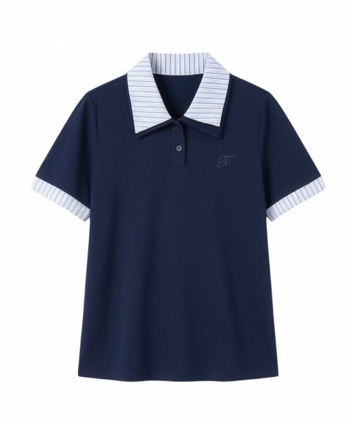 LUCPY(ラクピー)の「配色ストライプポロニットトップス(その他トップス・レディース・ブルー・X-LARGE/LARGE/MEDIUM/SMALL)」の5枚目の写真