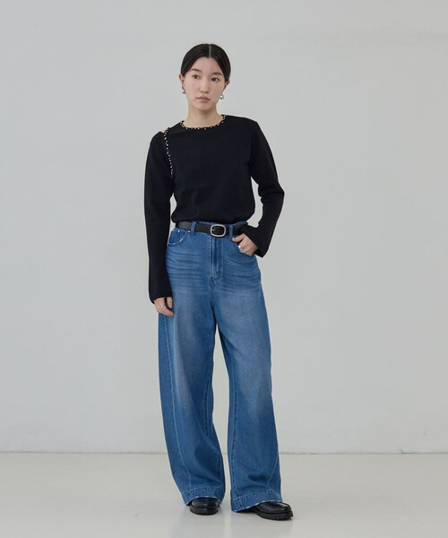 GALLEST（ギャレスト）の「スタッズ付きカットオフニットトップス（ニット/セーター・レディース・ライトグリーン/オフホワイト/ブラック・38）」の17枚目の写真