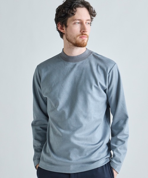MEN'S BIGI（メンズビギ）の「テックスエードダンボールモックネックロングT［ストレッチ］（Tシャツ/カットソー・メンズ・ブルー/オフホワイト・02/01/03）」の2枚目の写真