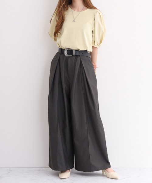 laulea(ラウレア)の「laulea 合皮ベルト付ダブルタックワイドパンツ(スラックス・レディース・ブラック/ダークグレー・M/L)」の18枚目の写真