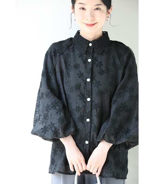 cawaii（カワイイ）の「花刺繍とレースのポワン袖ブラウス（シャツ/ブラウス・レディース・ブラック/ホワイト・FREE）」の16枚目の写真