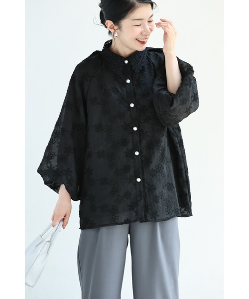 cawaii（カワイイ）の「花刺繍とレースのポワン袖ブラウス（シャツ/ブラウス・レディース・ブラック/ホワイト・FREE）」の18枚目の写真