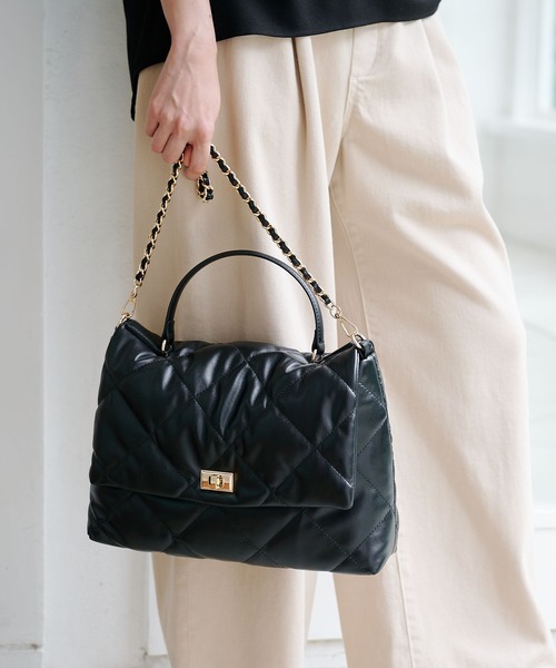 Elura（エルーラ）の「【cache cache(カシュカシュ)】キルティングワンハンドルバッグ/869767（ハンドバッグ・レディース・ブラウン系その他2/ブラック・FREE）」の2枚目の写真