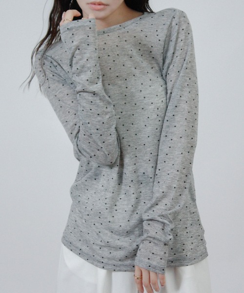 Social GIRL(ソーシャルガール)の「ドット プリント シアー カットソー Tシャツ トップス 長袖(Tシャツ/カットソー・レディース・アイボリー/グレー/ブラック/ホワイト・M)」の4枚目の写真