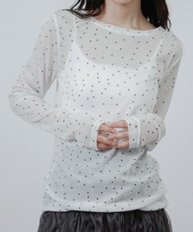 ドット プリント シアー カットソー Tシャツ トップス 長袖