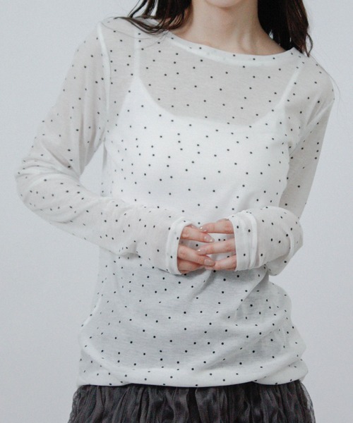 Social GIRL(ソーシャルガール)の「ドット プリント シアー カットソー Tシャツ トップス 長袖(Tシャツ/カットソー・レディース・アイボリー/グレー/ブラック/ホワイト・M)」の2枚目の写真