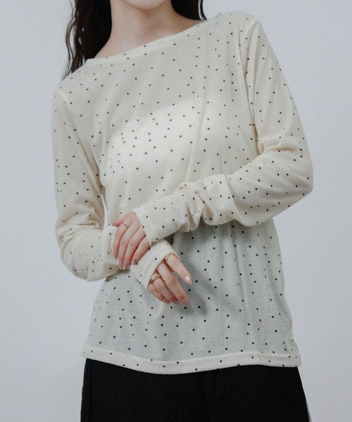 Social GIRL(ソーシャルガール)の「ドット プリント シアー カットソー Tシャツ トップス 長袖(Tシャツ/カットソー・レディース・アイボリー/グレー/ブラック/ホワイト・M)」の3枚目の写真