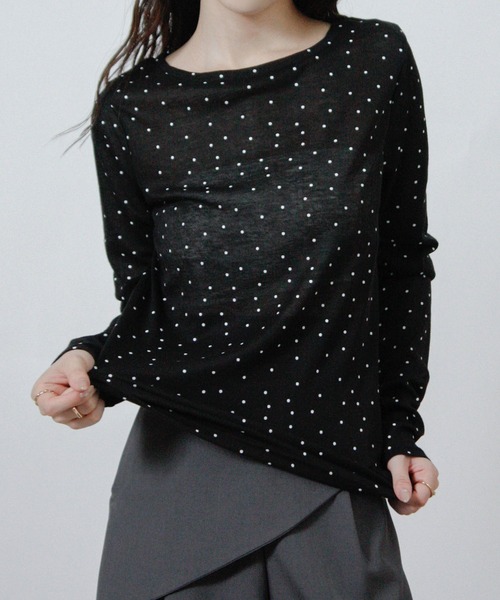 Social GIRL(ソーシャルガール)の「ドット プリント シアー カットソー Tシャツ トップス 長袖(Tシャツ/カットソー・レディース・アイボリー/グレー/ブラック/ホワイト・M)」の1枚目の写真