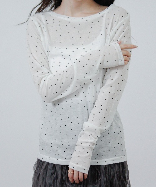 Social GIRL(ソーシャルガール)の「ドット プリント シアー カットソー Tシャツ トップス 長袖(Tシャツ/カットソー・レディース・アイボリー/グレー/ブラック/ホワイト・M)」の5枚目の写真