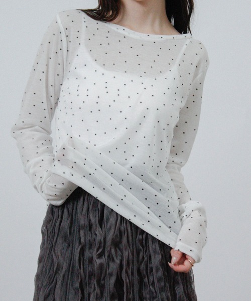 Social GIRL(ソーシャルガール)の「ドット プリント シアー カットソー Tシャツ トップス 長袖(Tシャツ/カットソー・レディース・アイボリー/グレー/ブラック/ホワイト・M)」の8枚目の写真