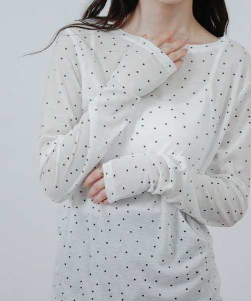 Social GIRL(ソーシャルガール)の「ドット プリント シアー カットソー Tシャツ トップス 長袖(Tシャツ/カットソー・レディース・アイボリー/グレー/ブラック/ホワイト・M)」の9枚目の写真