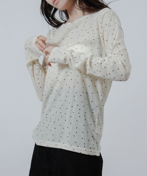 Social GIRL(ソーシャルガール)の「ドット プリント シアー カットソー Tシャツ トップス 長袖(Tシャツ/カットソー・レディース・アイボリー/グレー/ブラック/ホワイト・M)」の13枚目の写真