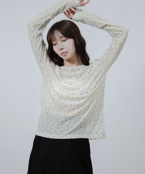 Social GIRL(ソーシャルガール)の「ドット プリント シアー カットソー Tシャツ トップス 長袖(Tシャツ/カットソー・レディース・アイボリー/グレー/ブラック/ホワイト・M)」の14枚目の写真
