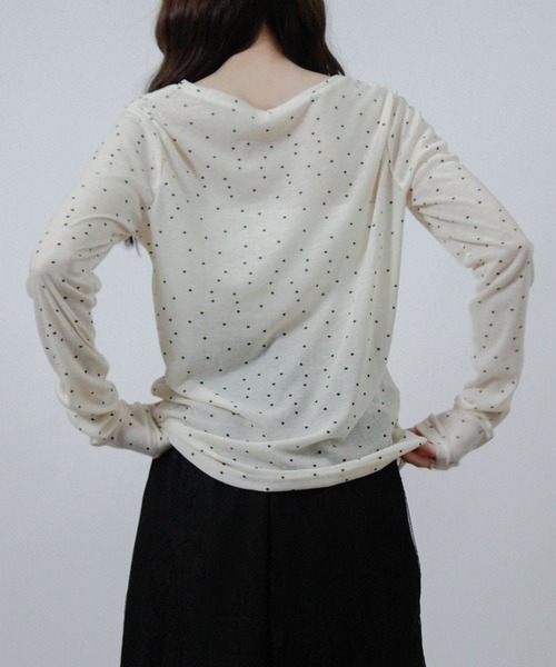 Social GIRL(ソーシャルガール)の「ドット プリント シアー カットソー Tシャツ トップス 長袖(Tシャツ/カットソー・レディース・アイボリー/グレー/ブラック/ホワイト・M)」の15枚目の写真
