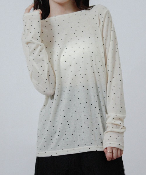 Social GIRL(ソーシャルガール)の「ドット プリント シアー カットソー Tシャツ トップス 長袖(Tシャツ/カットソー・レディース・アイボリー/グレー/ブラック/ホワイト・M)」の17枚目の写真