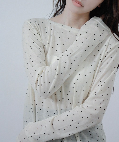 Social GIRL(ソーシャルガール)の「ドット プリント シアー カットソー Tシャツ トップス 長袖(Tシャツ/カットソー・レディース・アイボリー/グレー/ブラック/ホワイト・M)」の18枚目の写真