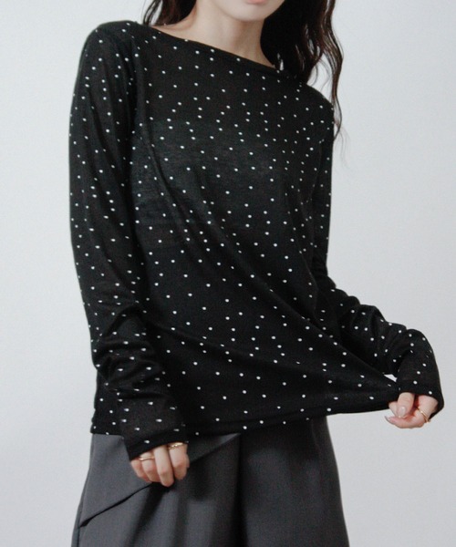 Social GIRL(ソーシャルガール)の「ドット プリント シアー カットソー Tシャツ トップス 長袖(Tシャツ/カットソー・レディース・アイボリー/グレー/ブラック/ホワイト・M)」の21枚目の写真