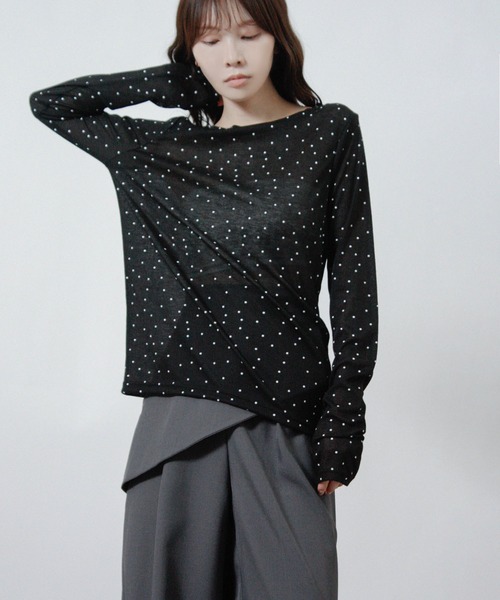 Social GIRL(ソーシャルガール)の「ドット プリント シアー カットソー Tシャツ トップス 長袖(Tシャツ/カットソー・レディース・アイボリー/グレー/ブラック/ホワイト・M)」の22枚目の写真