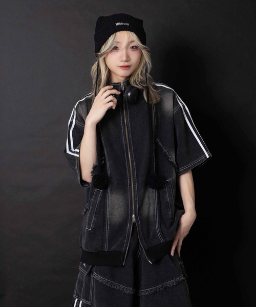 Whinny（ホワイニー）の「Whinny/【2026夏新作♪】やんちゃパーティーじゃけ（デニムジャケット・レディース・ブラック/ホワイト・FREE）」の8枚目の写真