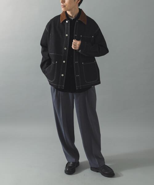 ITEMS URBANRESEARCH(アイテムズ アーバンリサーチ)の「襟コーデュロイデニムカバーオールジャケット(カバーオール・メンズ・ブラック/インディゴブルー・LARGE/MEDIUM/SMALL)」の3枚目の写真