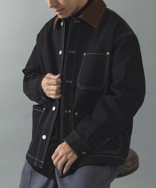 ITEMS URBANRESEARCH(アイテムズ アーバンリサーチ)の「襟コーデュロイデニムカバーオールジャケット(カバーオール・メンズ・ブラック/インディゴブルー・LARGE/MEDIUM/SMALL)」の4枚目の写真
