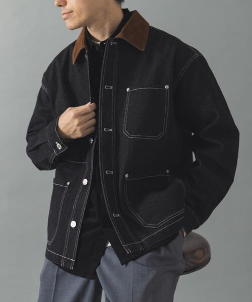 ITEMS URBANRESEARCH(アイテムズ アーバンリサーチ)の「襟コーデュロイデニムカバーオールジャケット(カバーオール・メンズ・ブラック/インディゴブルー・LARGE/MEDIUM/SMALL)」の5枚目の写真