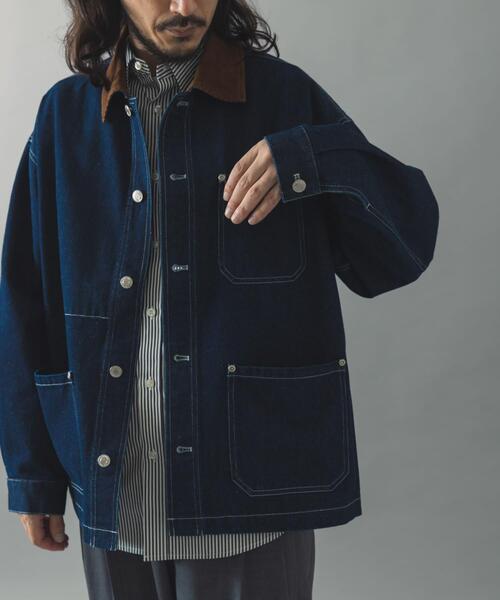 ITEMS URBANRESEARCH(アイテムズ アーバンリサーチ)の「襟コーデュロイデニムカバーオールジャケット(カバーオール・メンズ・ブラック/インディゴブルー・LARGE/MEDIUM/SMALL)」の10枚目の写真