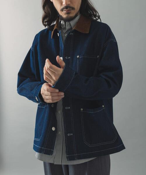 ITEMS URBANRESEARCH(アイテムズ アーバンリサーチ)の「襟コーデュロイデニムカバーオールジャケット(カバーオール・メンズ・ブラック/インディゴブルー・LARGE/MEDIUM/SMALL)」の11枚目の写真