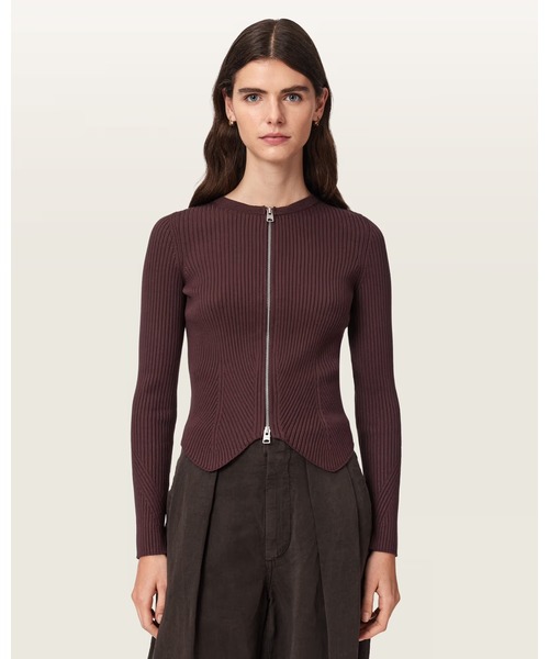 ALLSAINTS(オールセインツ)の「CRUZ DUAL ZIP RIBBED CARDIGAN | CRUZ DUAL ジップ リブ カーディガン(カーディガン/ボレロ・レディース・ブラウン系その他・S/M)」の1枚目の写真