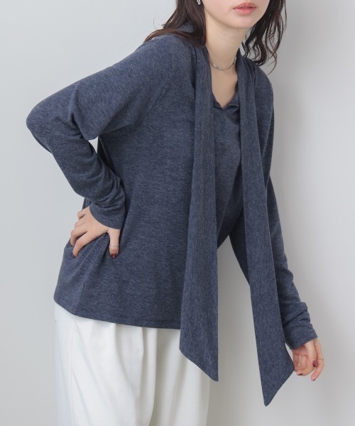 Bou Jeloud(ブージュルード)の「前後2WAYリボンタイカットソー(Tシャツ/カットソー・レディース・グレー/ネイビー/ブラック/オフホワイト・FREE)」の4枚目の写真