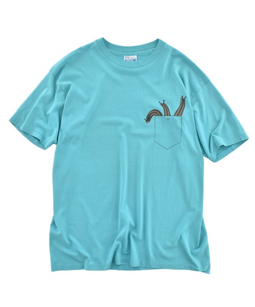 HANES(ヘインズ)の「【USED】80’s Hanes ポケット付き トロンプルイユ Tシャツ USA製(Tシャツ/カットソー・メンズ・ブルー・X-LARGE)」の1枚目の写真