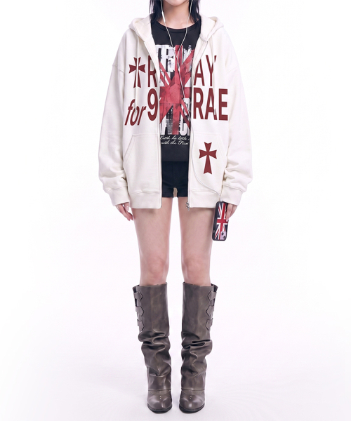 GRAVER（グレーバー）の「[UNISEX]PRAY FOR ジップアップパーカー_4カラー（パーカー・レディース・ブラック/グレー/イエロー/ホワイト・LARGE/MEDIUM）」の9枚目の写真