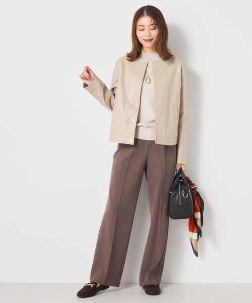 GALLORIA(ギャローリア)の「【手洗いOK】フェイクレザーノーカラージャケット(ノーカラージャケット・レディース・ベージュ/ブラウン・M/L/S/LL)」の7枚目の写真