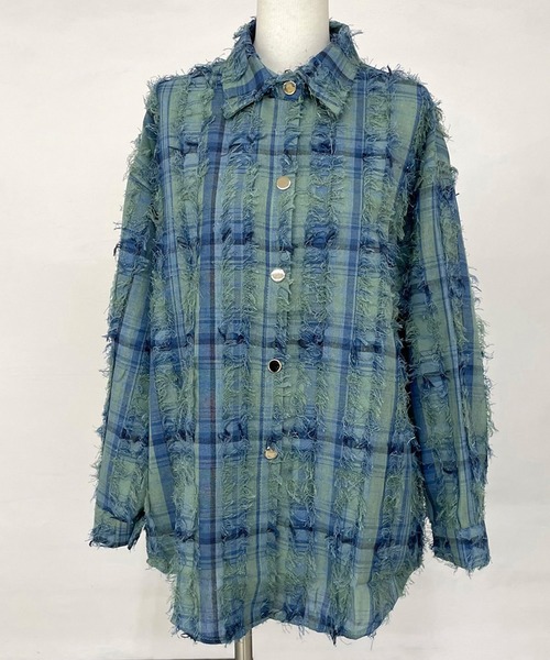 CRB(シーアールビー)の「フリンジチェックシャツ(シャツ/ブラウス・レディース・ベージュ/ブルー/オフホワイト・F)」の16枚目の写真