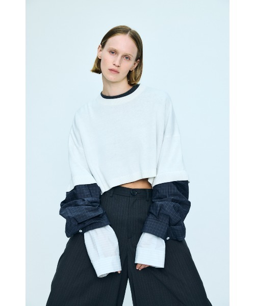 nagonstans(ナゴンスタンス)の「shirt combi ショートP.O(ニット/セーター・レディース・ホワイト/チャコールグレー・MEDIUM)」の1枚目の写真
