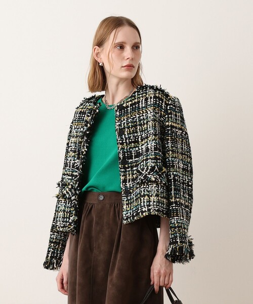 allureville(アルアバイル)の「クラレンソンツィードノーカラージャケット(ノーカラージャケット・レディース・ブラック系その他・2)」の3枚目の写真