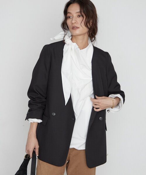 LOUNGEDRESS(ラウンジドレス)の「《シーンを問わず使える》ノーカラージャケット 秋服(ノーカラージャケット・レディース・ブラック系その他/ブラック/ベージュ・FREE)」の5枚目の写真